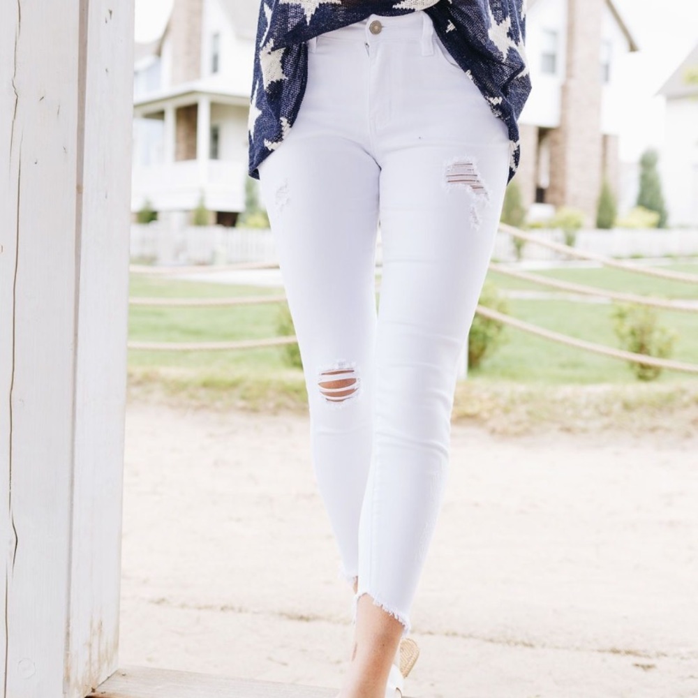White Distressed Skinny KanCan Jeans